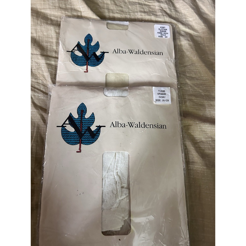 Alba-Waldensian Sheer Knee High Socks Gold & Ivory Tights 2X Vintage! Lot Of Two
